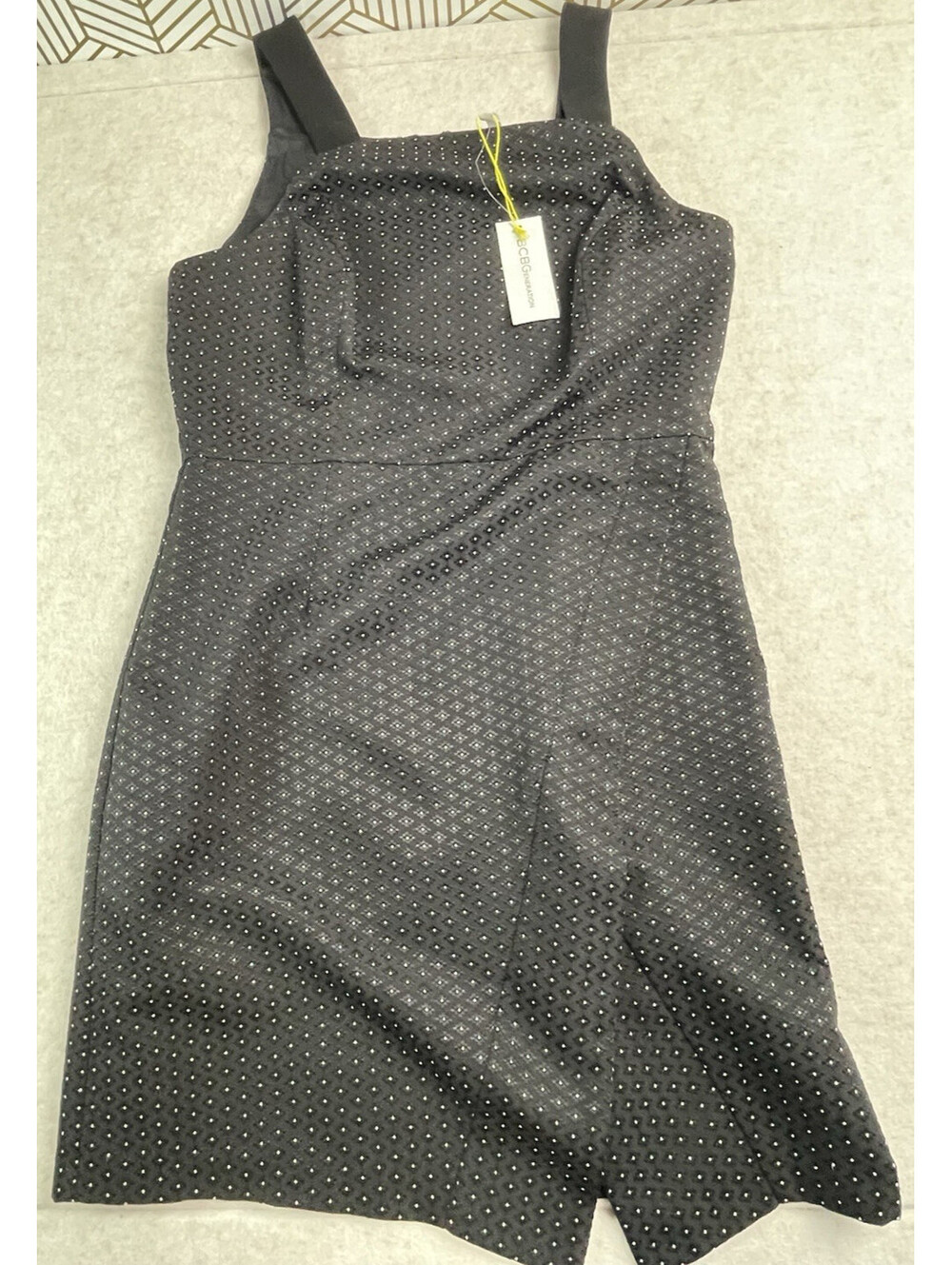 BCBGeneration NWT Black Polka Dot Midi Dress Size 10 Square Neck Party Cocktail